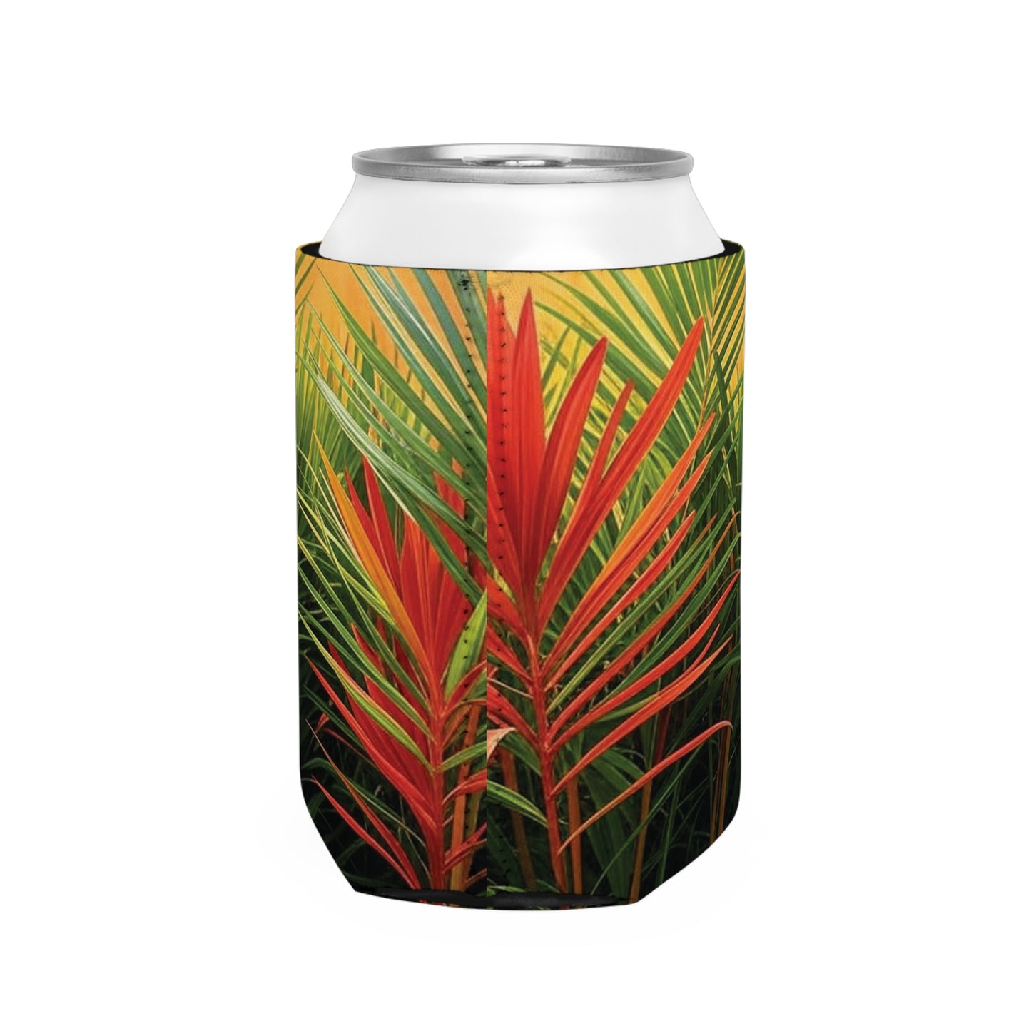 Red Flame Palms Can Cooler Sleeve - Perfect for Outdoor Picnics