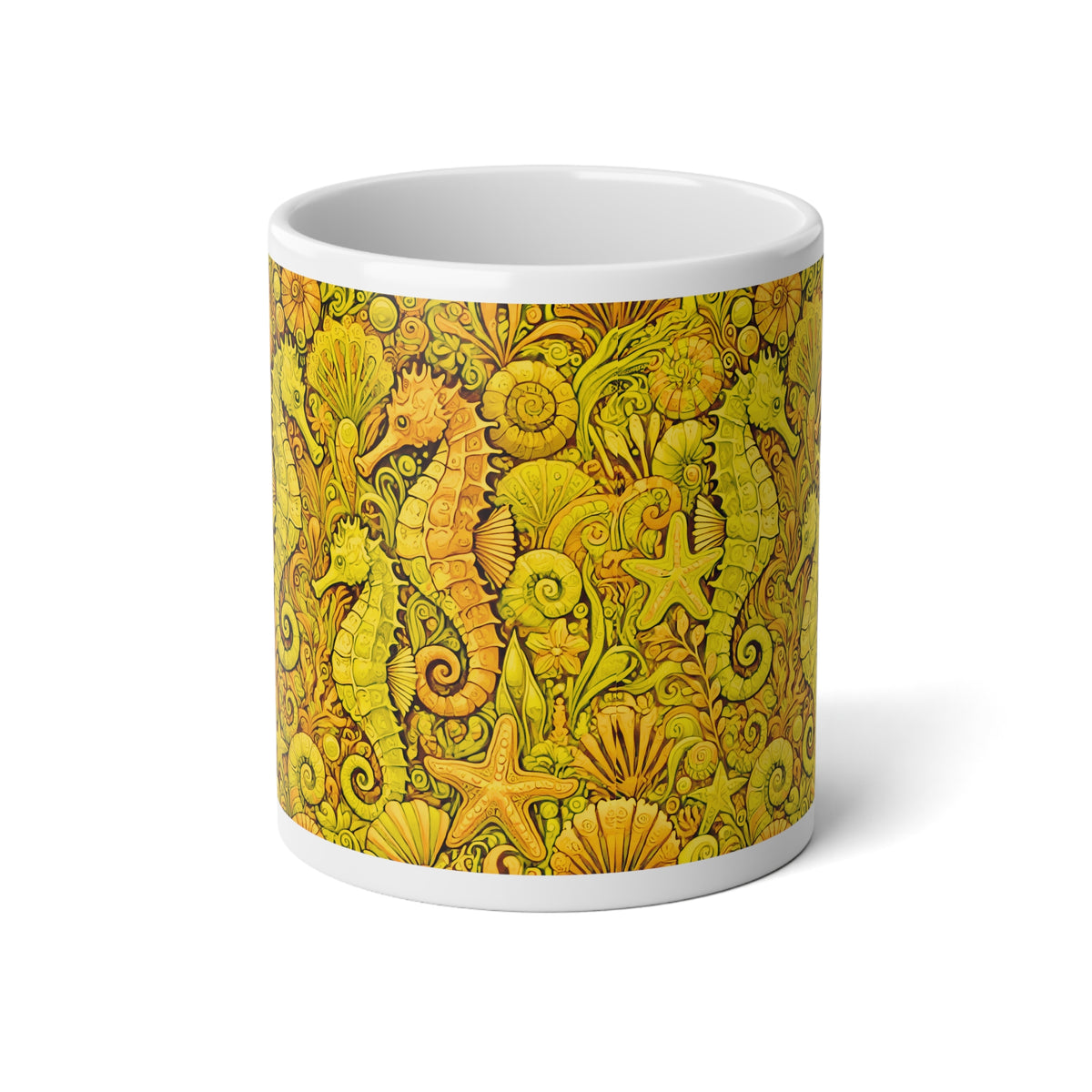 Jumbo Mug, 20oz, Yellow Seahorses | Tropical Coffee Cup