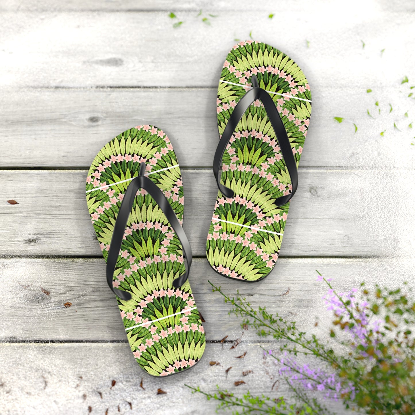 Flip Flops - Plumeria and Palms, Lime