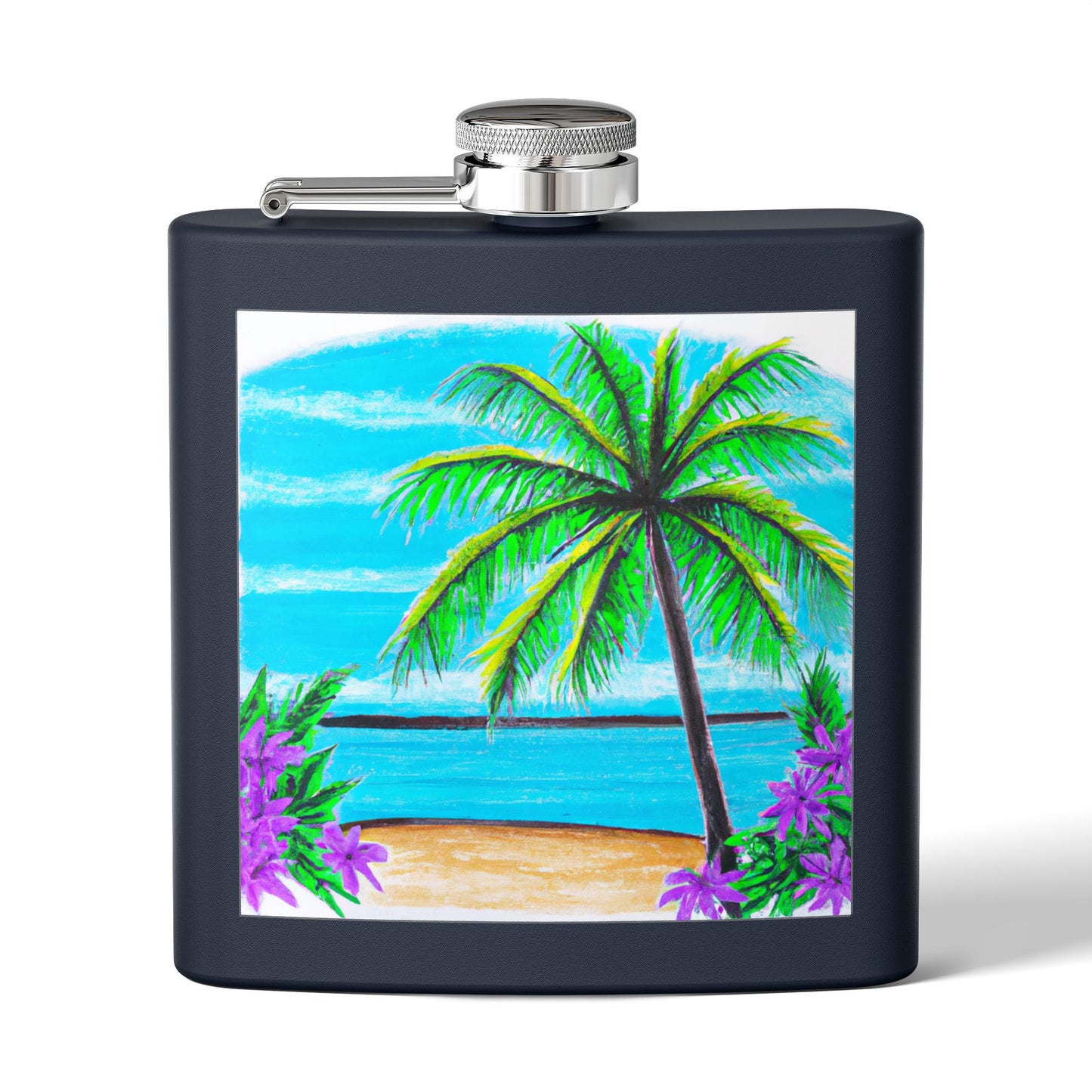 Tropical Stainless Steel Flask - 6oz Travel Drinkware for Beach Lovers / Calm Beach