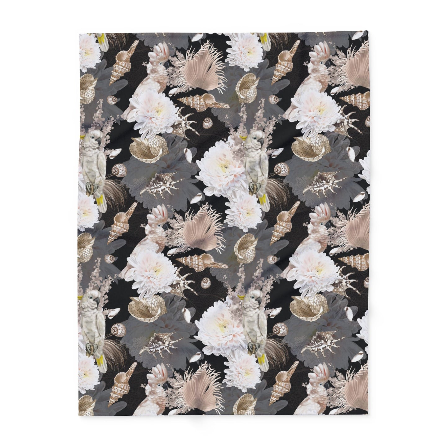 Parrots, Flowers and Seashells Fleece Blanket - Neutrals Tropical Design