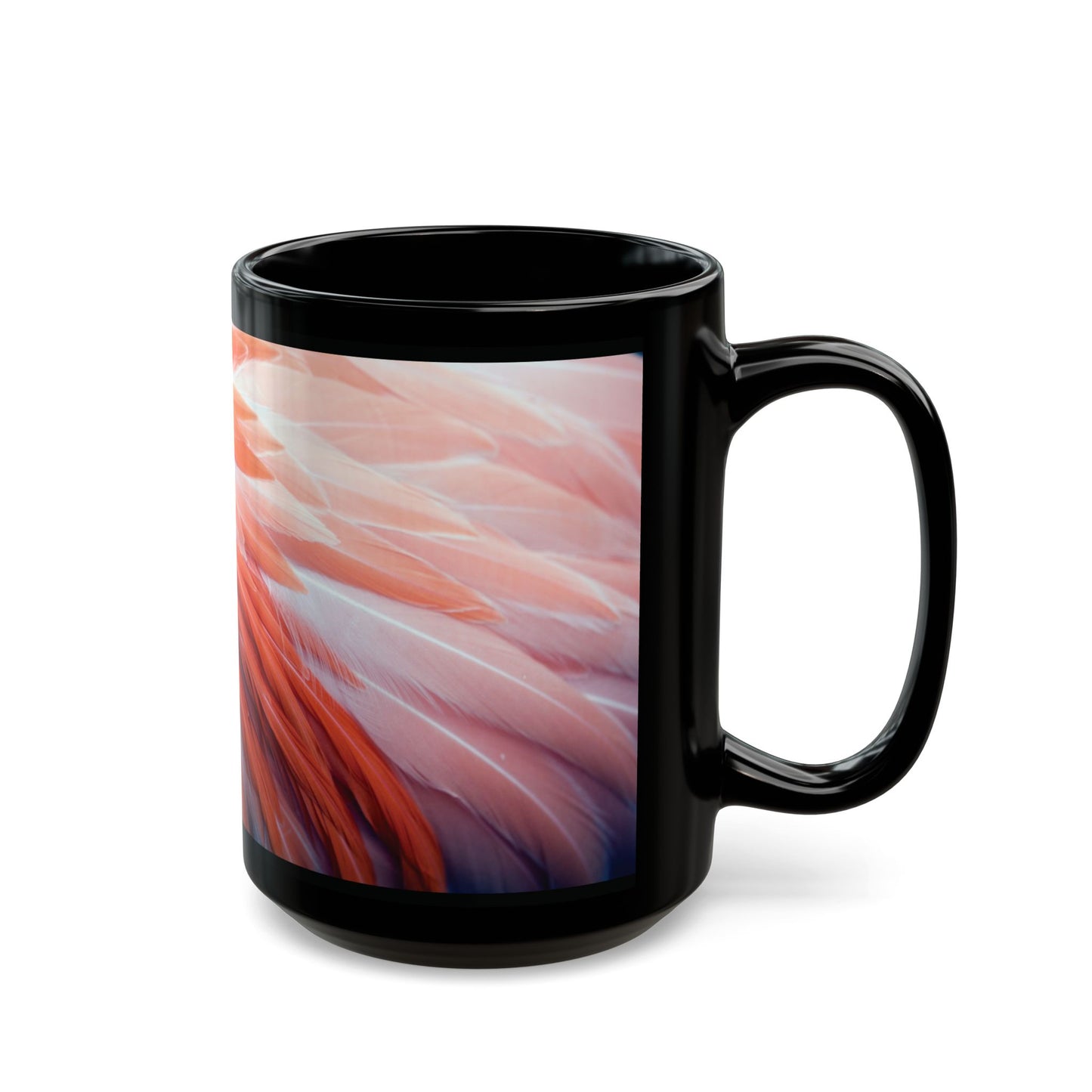 Black Mug (11oz, 15oz), Real Flamingo Feathers