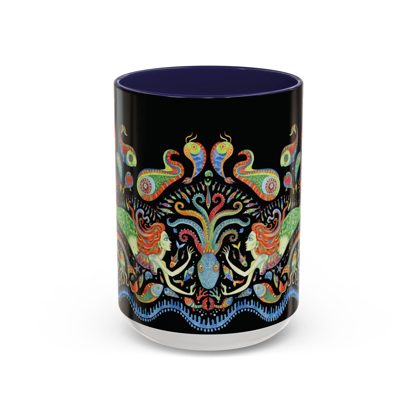 Mermaid Kingdom/Black, Coffee Mug, 8 Colors - Fun Tropical Drinkware for Beach Vibes