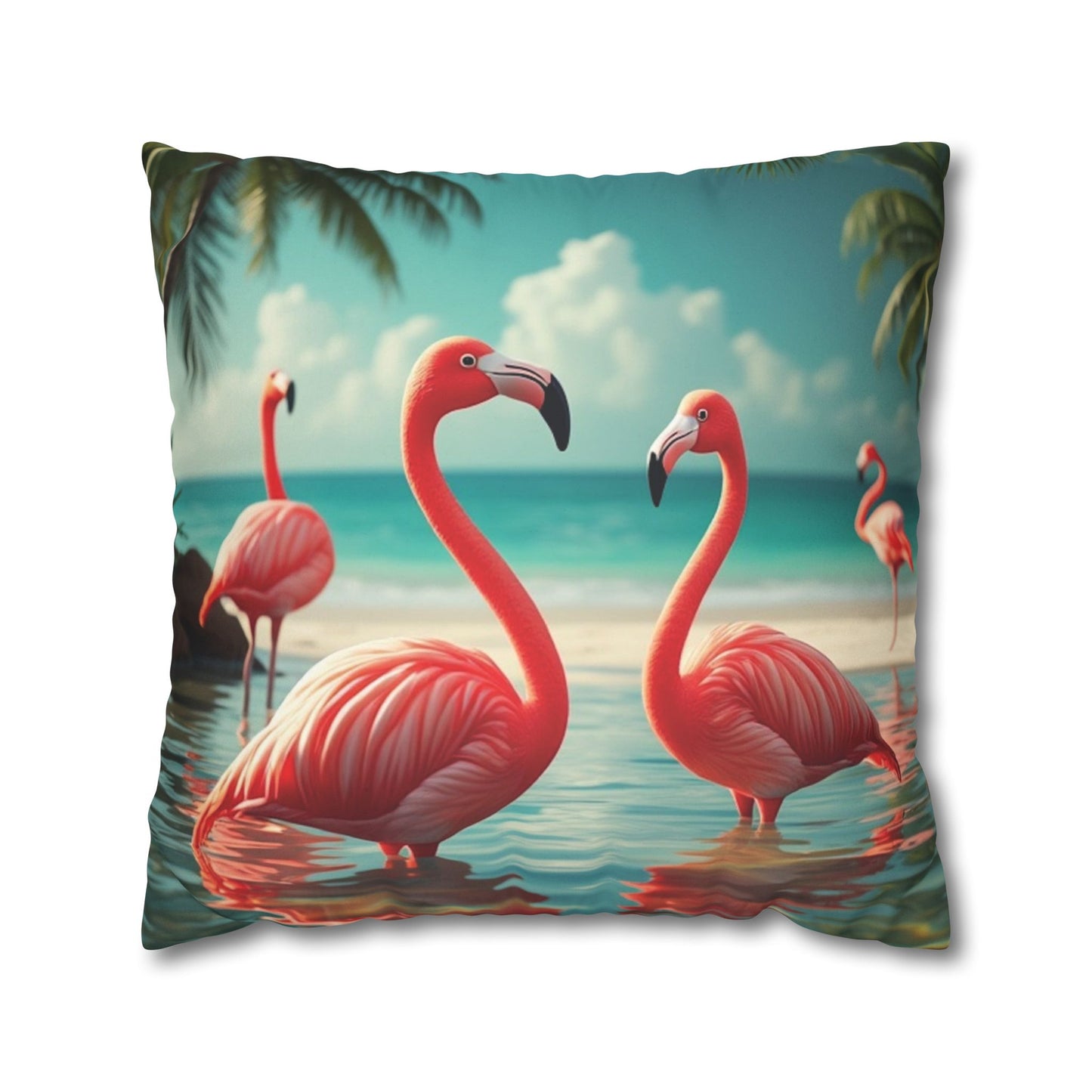 Faux Suede Square Pillowcase - Morning Dip Flamingos