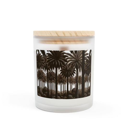 Frosted Glass Candle, 11oz - Woodcut Palm Grove