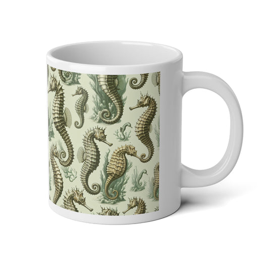 Jumbo Mug, 20oz, Seahorse Toile | Tropical Coffee Cup