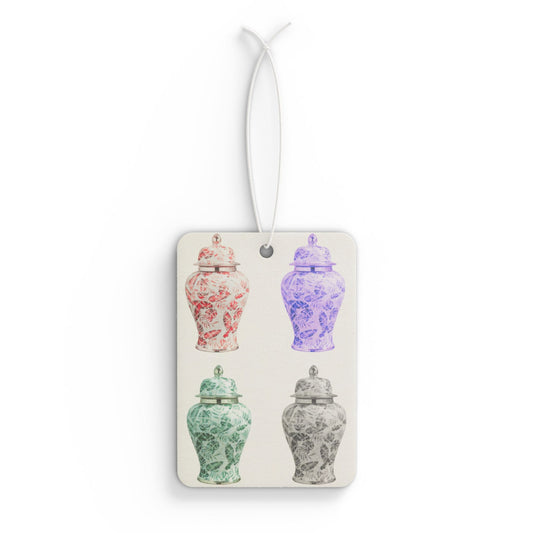 Car Air Freshener - Pop Art Tropical Ginger Jars, White