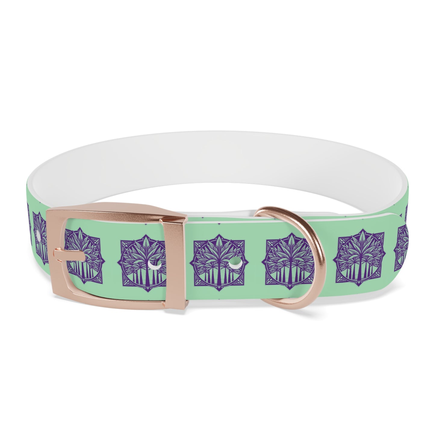 Dog Collar - Deco Palm Trees, Mint Green