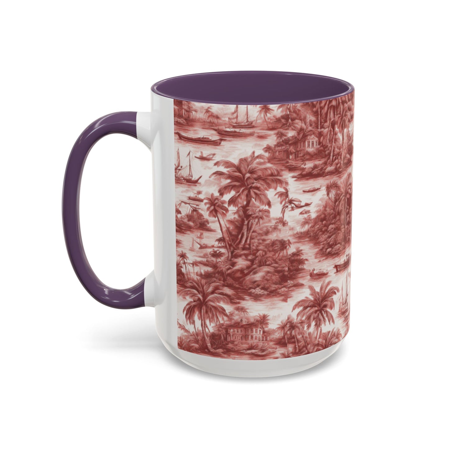 Accent Coffee Mug (11, 15oz), 8 Colors - Tropical Toile #1, russet