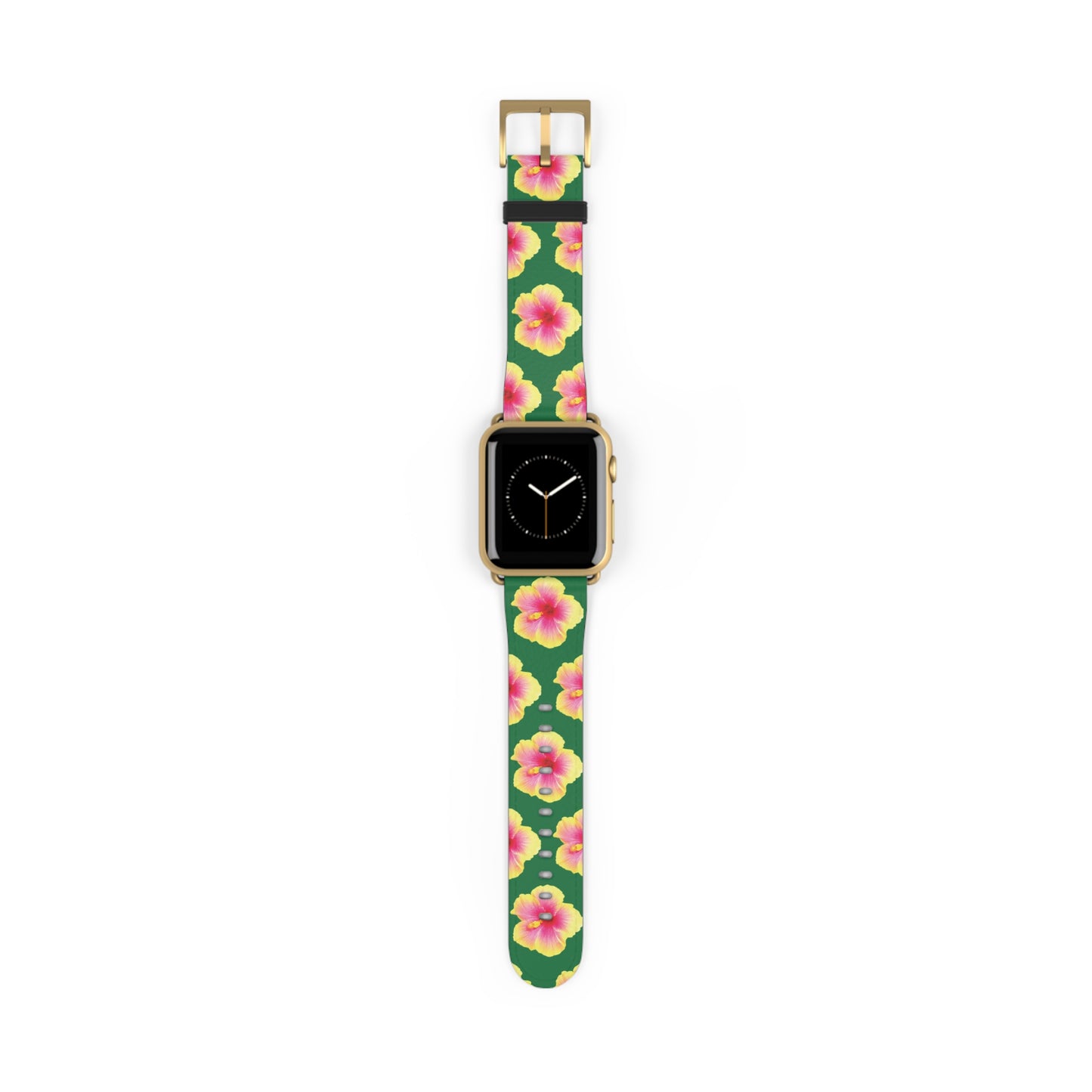 Apple Watch Band - REAL Yellow/Orange Hibiscus Flower, Dark Green