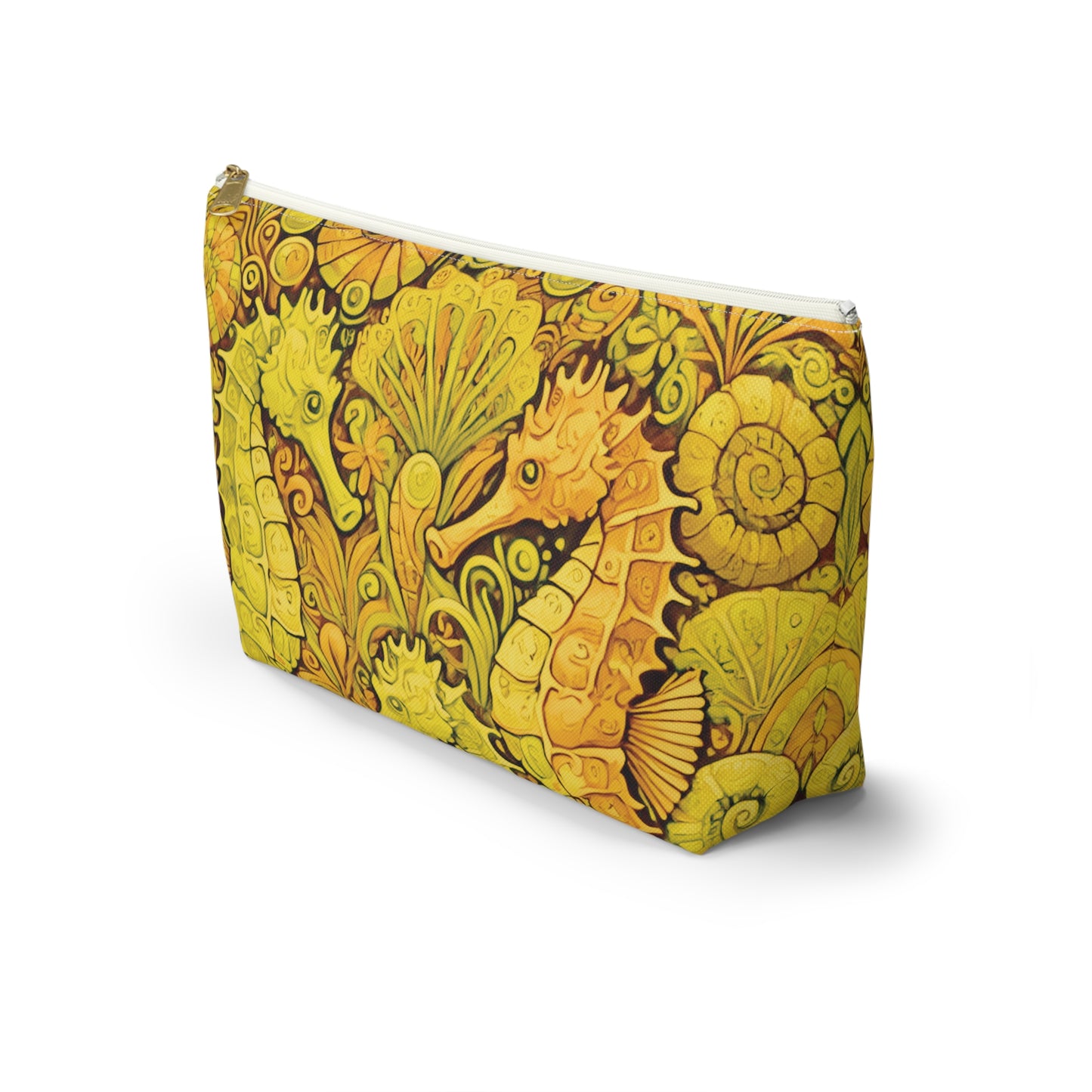 Tropical Accessory Pouch, 2 sizes | Makeup Bag | Perfect for Travel & Everyday Use / Seahorse Trio, Yellow