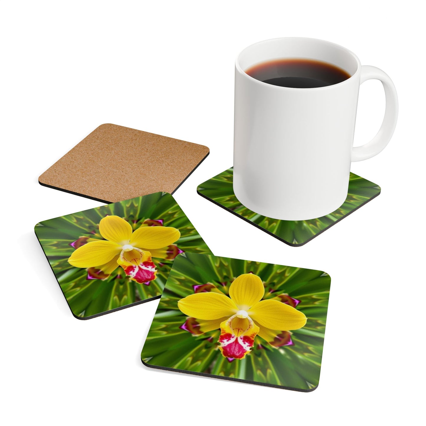 Coaster Set - Yellow Orchid Kaleidoscope