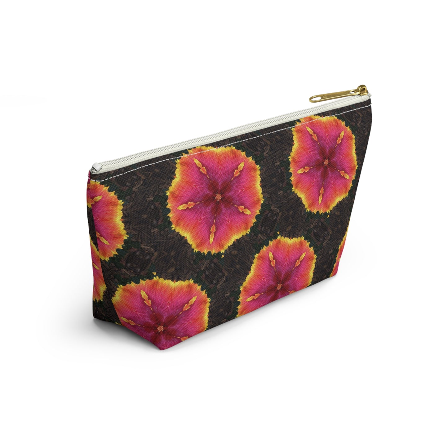 Tropical Accessory Pouch, 2 sizes | Makeup Bag | Perfect for Travel & Everyday Use / Hibiscus Kaleidoscope, Black