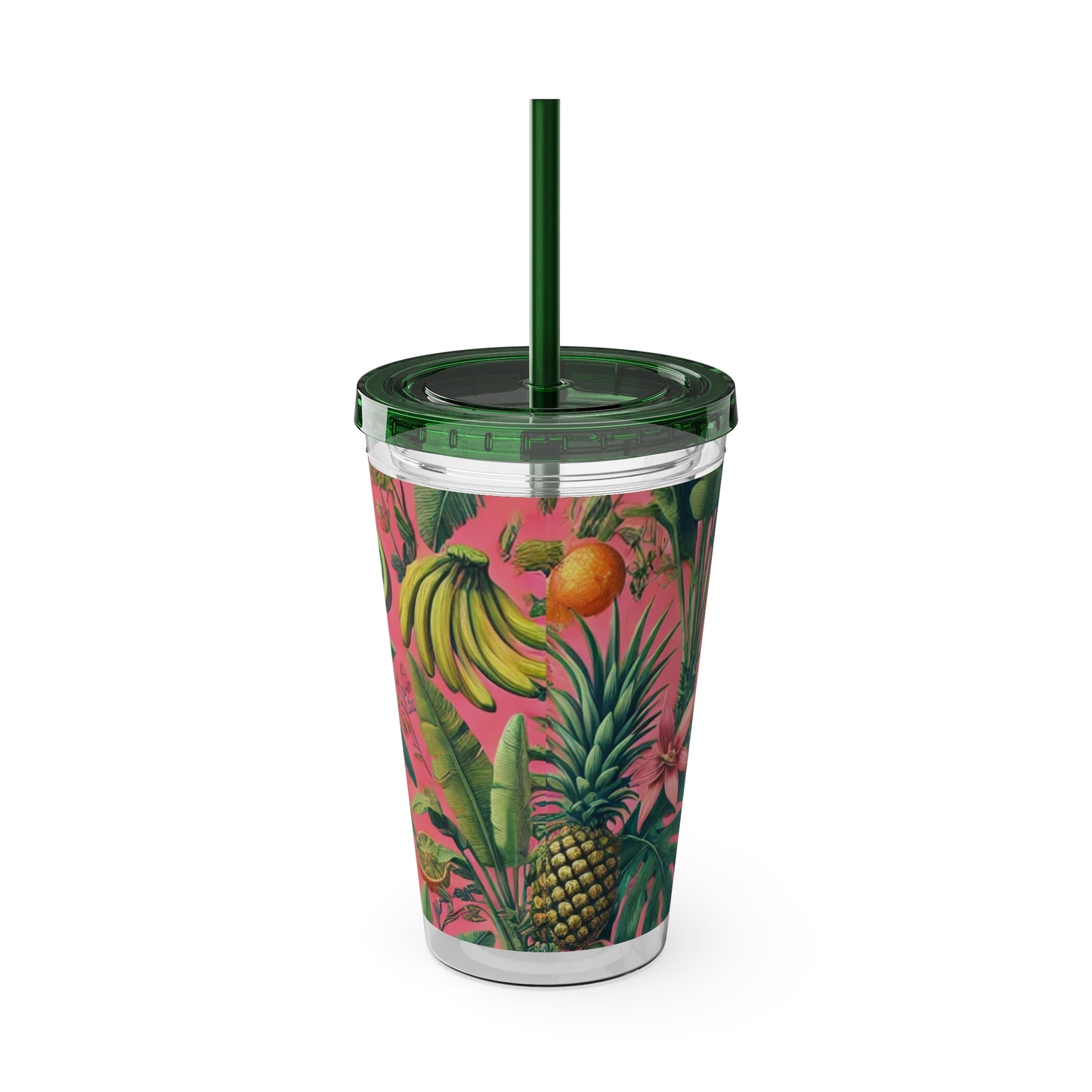 Tropical Tumbler with Straw | 16oz Colorful Travel Cup / More Tropical Fruit, Coral