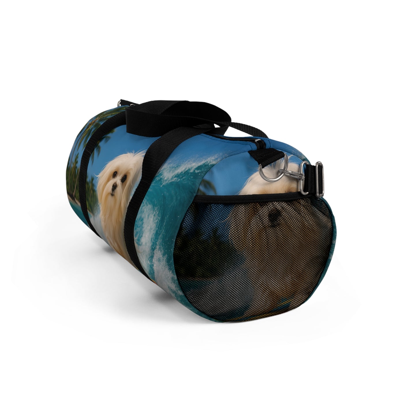 Tropical Duffel Bag - Perfect for Travel and Gym / Puppy Ariel the Surfer Dog