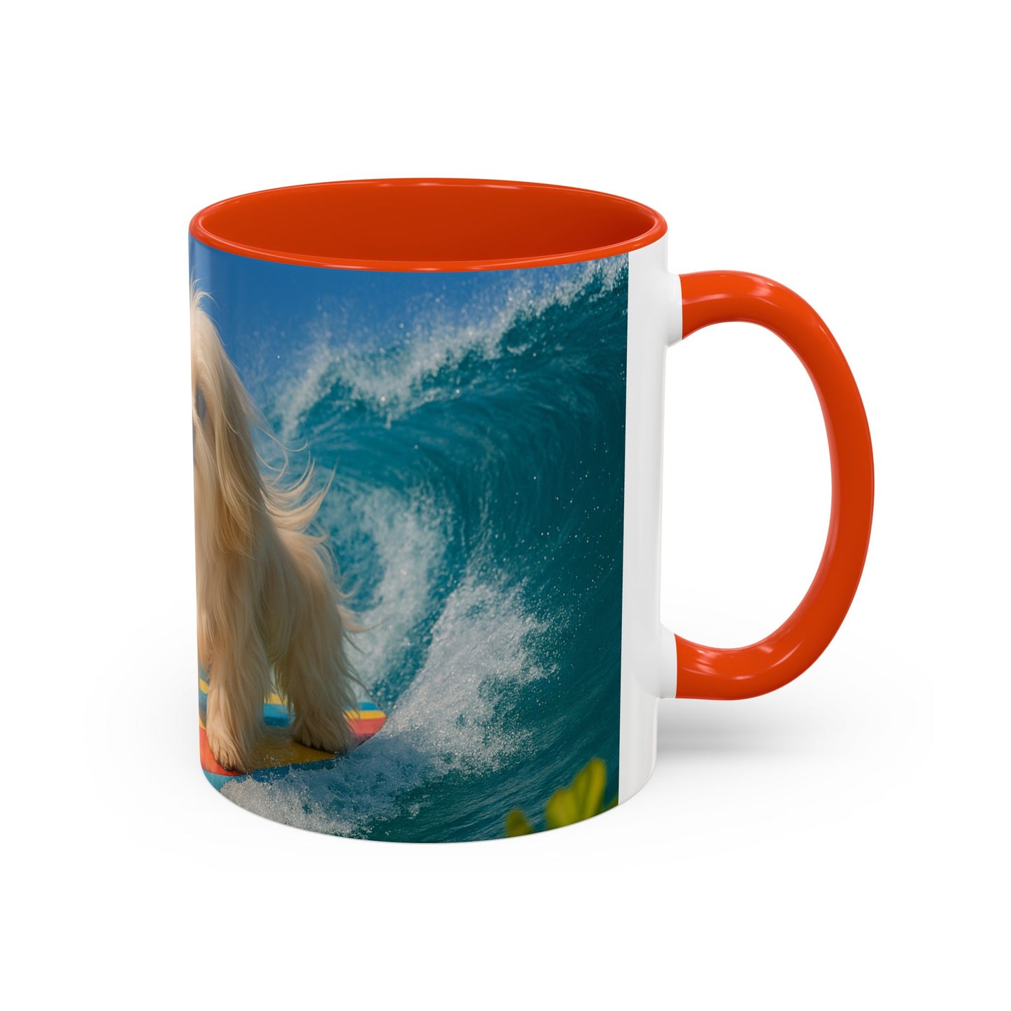Vibrant Beach Coffee Mug - 11oz & 15oz / Puppy Ariel the Dog Surfer