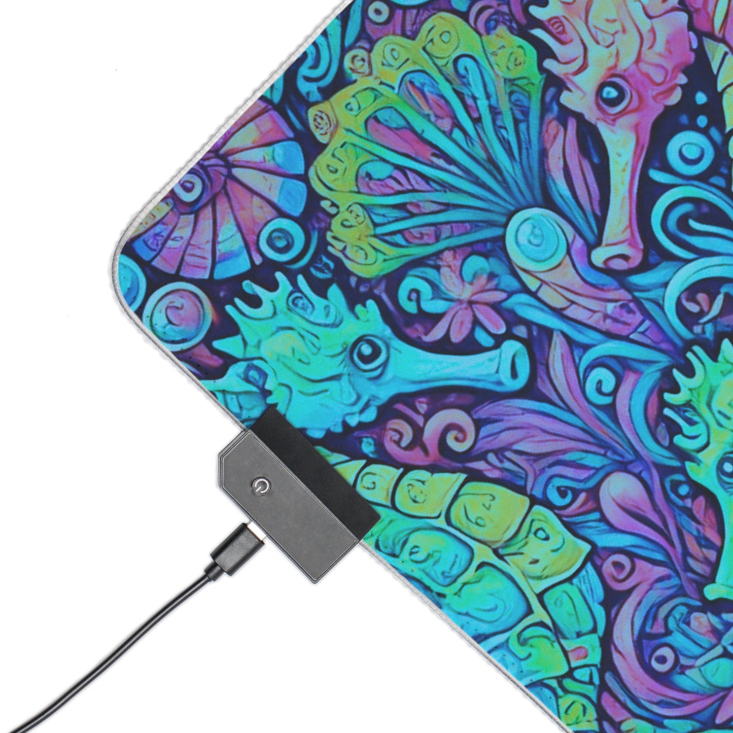 LED Gaming Mouse Pad With Vibrant RGB Lighting, 4 Sizes / Seahorse Trio, Turquoise Pop