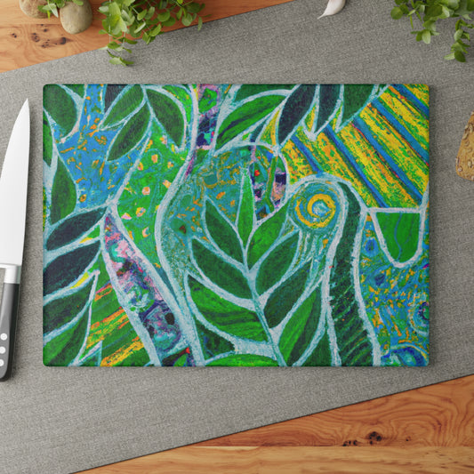 Glass Cutting Board, 2 sizes - Amazon Whimsy, Green