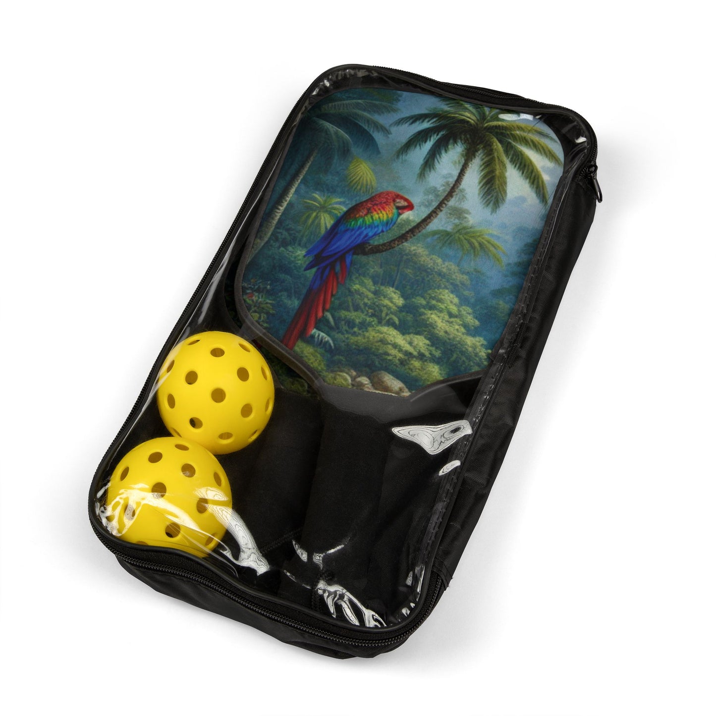 Tropical Pickleball Kit - Rainforest Vibe Paddles & Balls Set / Sleeping Parrot Beauty