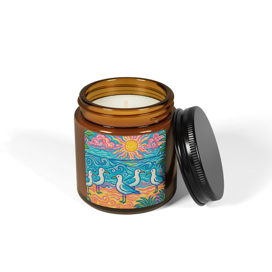 Soy Candle in Amber Jar - Multi-Size / Beach Seagulls