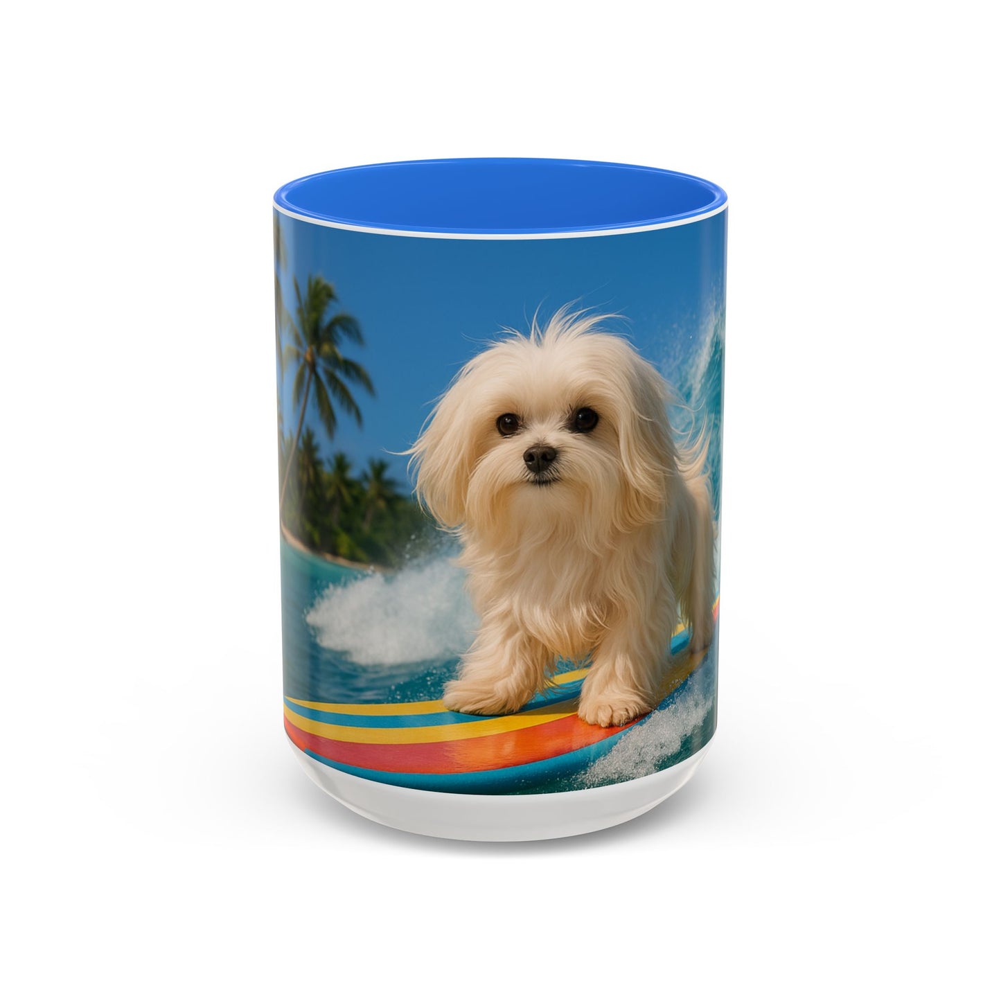 Vibrant Beach Coffee Mug - 11oz & 15oz / Puppy Ariel the Dog Surfer
