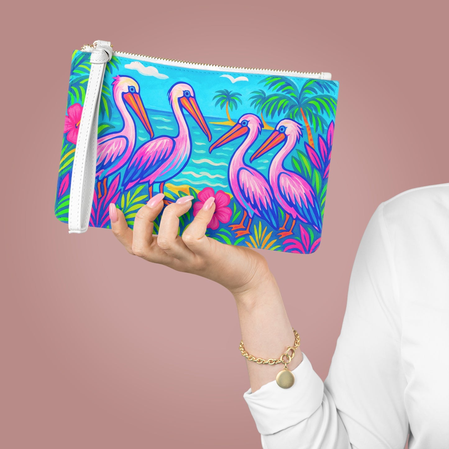 Tropical Faux Leather Clutch Bag - Perfect for Beach Adventures & Summer Vacations / Pelican Party