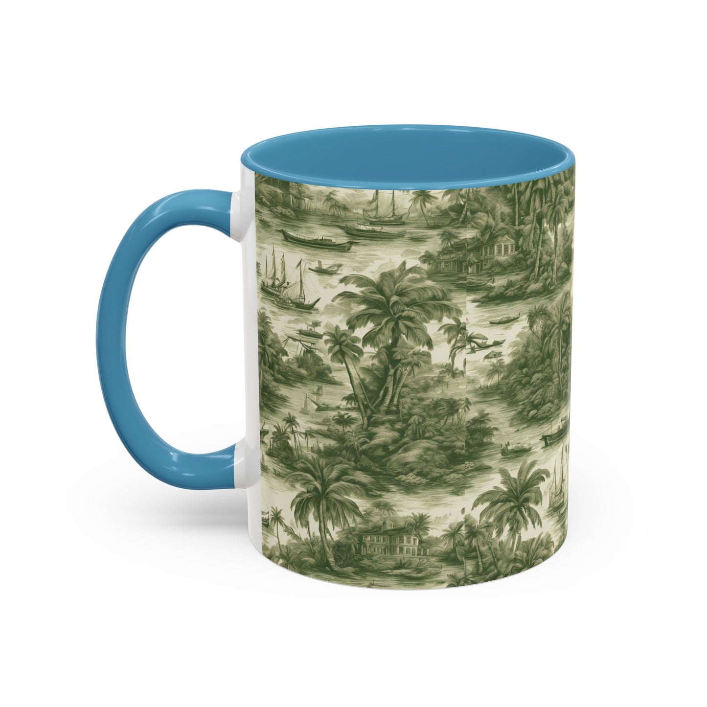 Accent Coffee Mug (11, 15oz), 8 Colors - Tropical Toile #1, evergreen