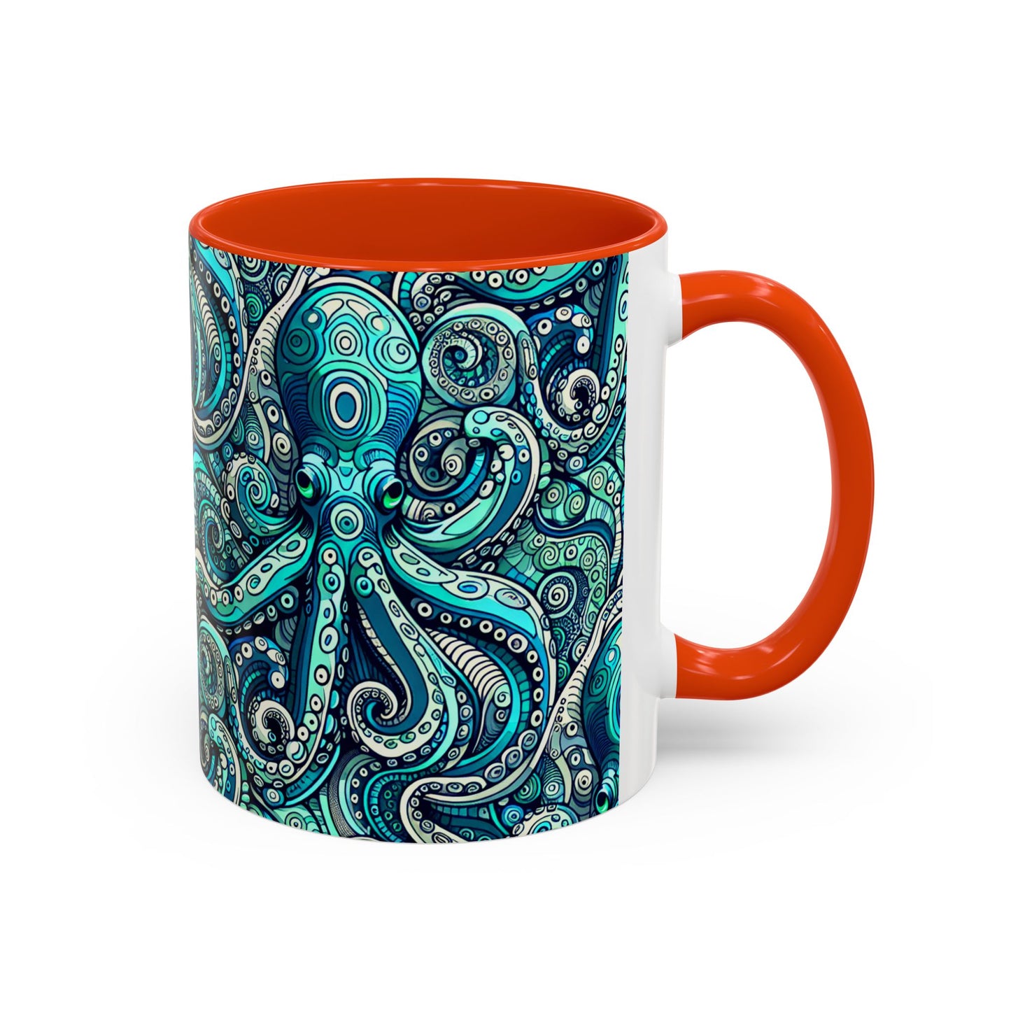 Accent Color Coffee Mug, Many Colors - 11oz & 15oz / Aqua Octopus