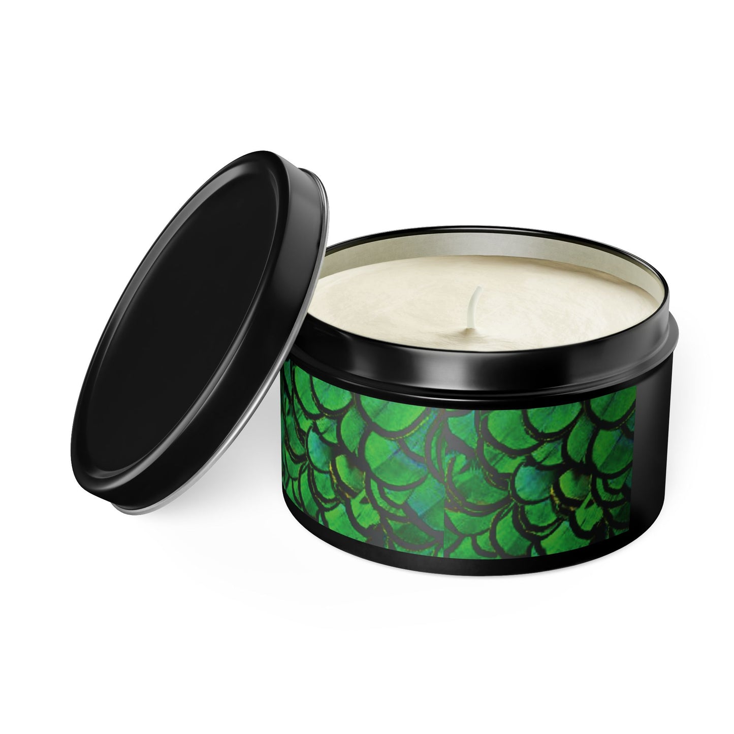 Tin Candles, 2 sizes, 3 tin colors - Green Peacock