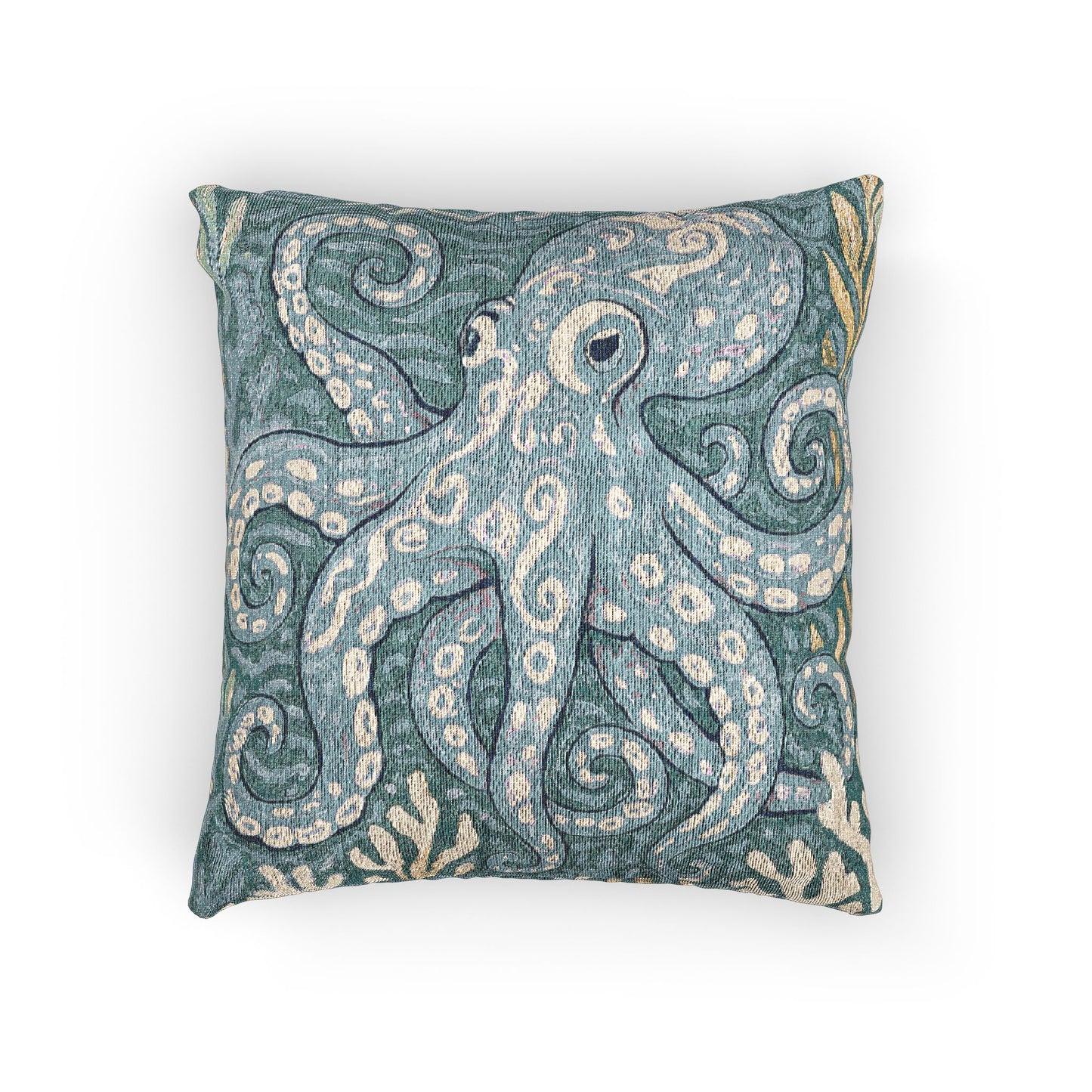 Woven Pillow, 17"W x 18"L ~ Octopus Kraken Joe, Blue