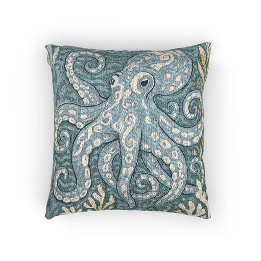 Woven Pillow, 17"W x 18"L ~ Octopus Kraken Joe, Blue