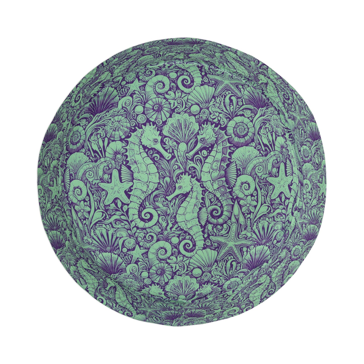 Tropical Polyester Bucket Hat, 2 Sizes - Seahorses Minty