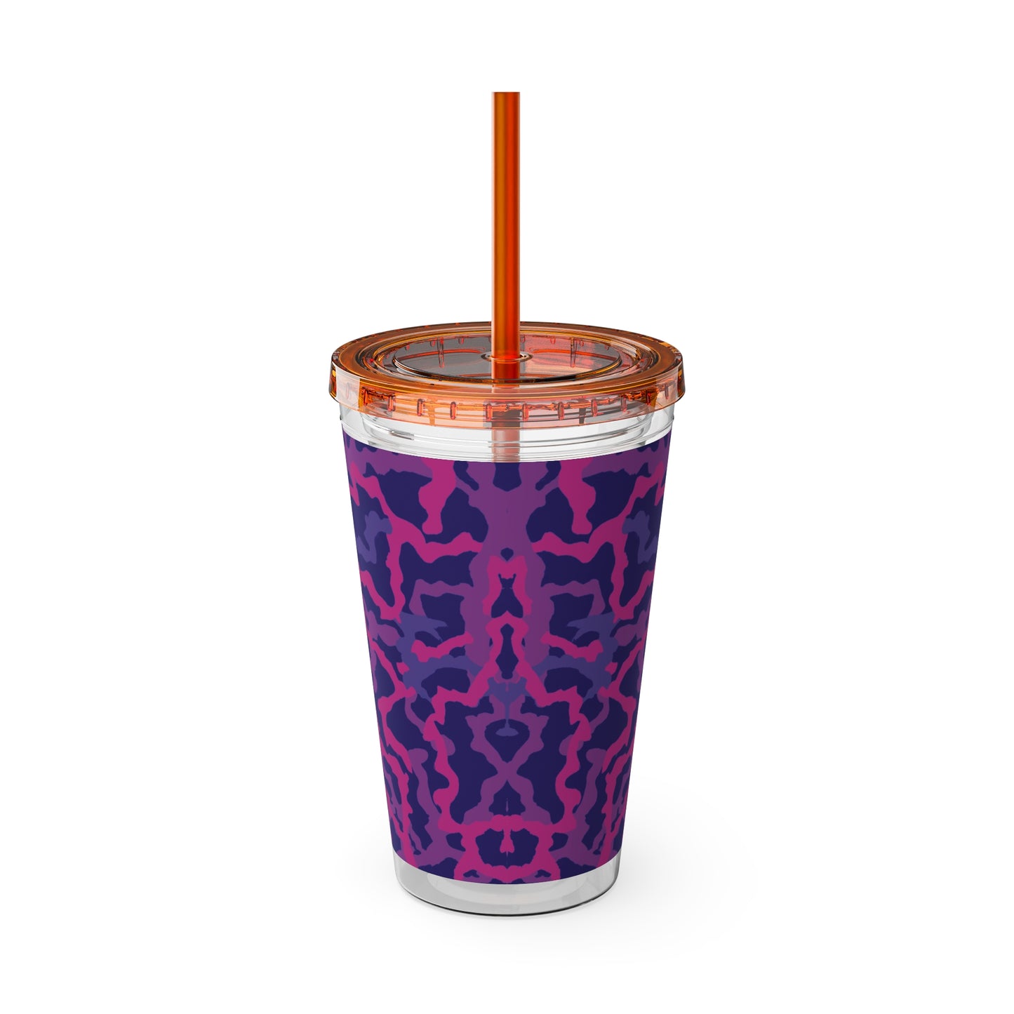 Tropical Tumbler with Straw | 16oz Colorful Travel Cup / Coral Threads, Heatwave
