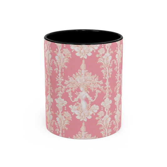 Accent Coffee Mug (11, 15oz), Pearl Lady Toile/Hibiscus Pink Repeat, Various Colors