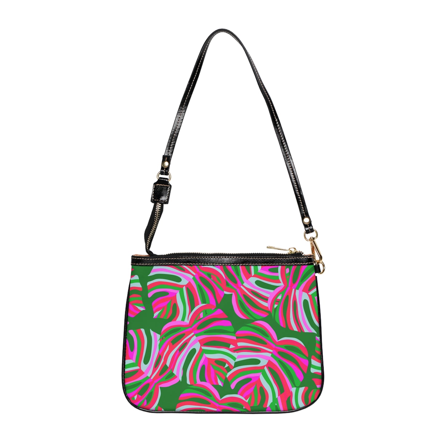 Tropical Small Shoulder Bag | Stylish Crossbody Purse / Monstera Pink Pop