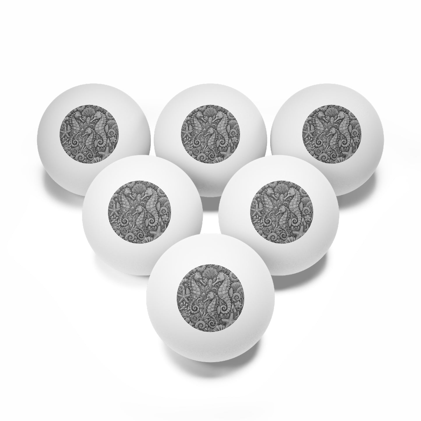 Tropical Paradise Ping Pong Balls - 6 Pack with Seahorse Trio/Noir