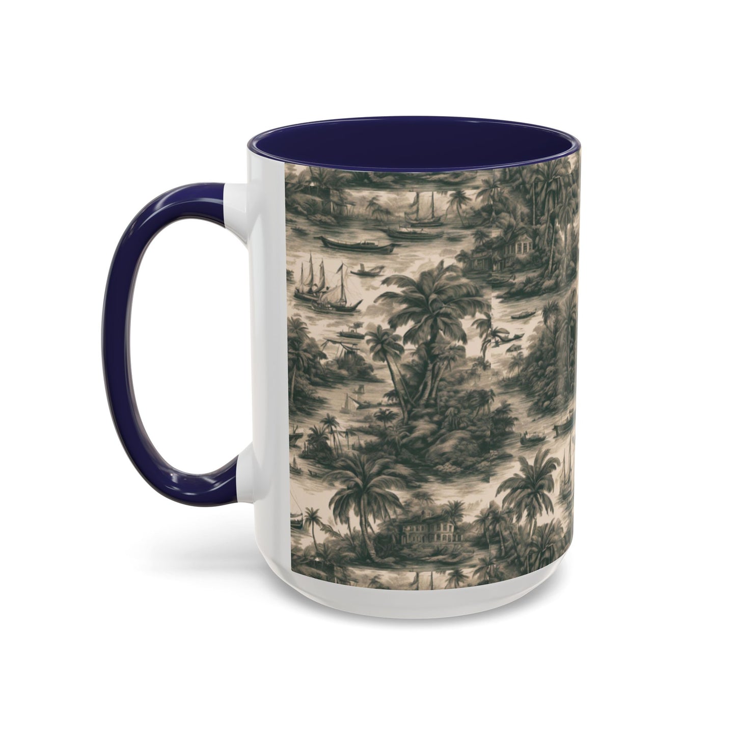 Accent Coffee Mug (11, 15oz), 8 Colors - Tropical Toile #1, black