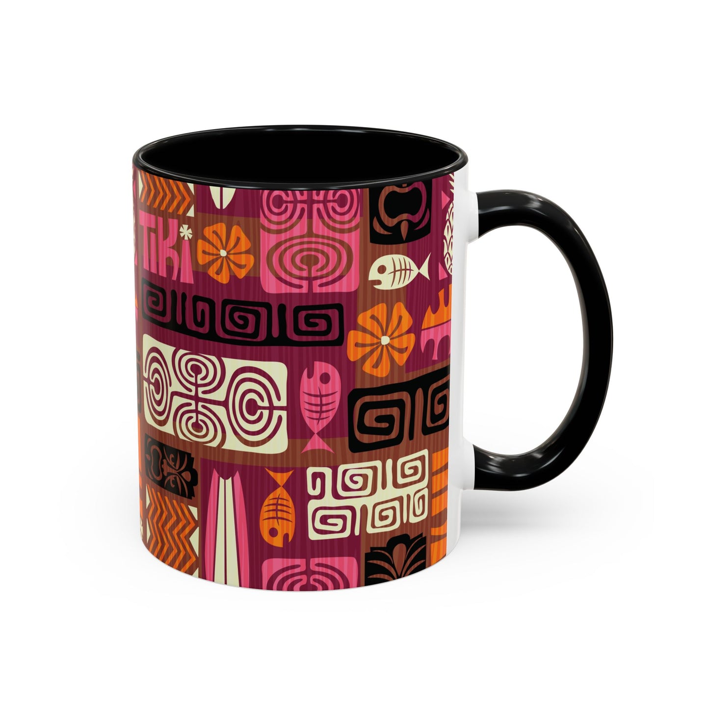 Accent Coffee Mug (11, 15oz), 8 Colors - Tiki Poster Pink/Orange