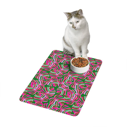 Pet Food Mat (12x18) - Monstera Pink Pop