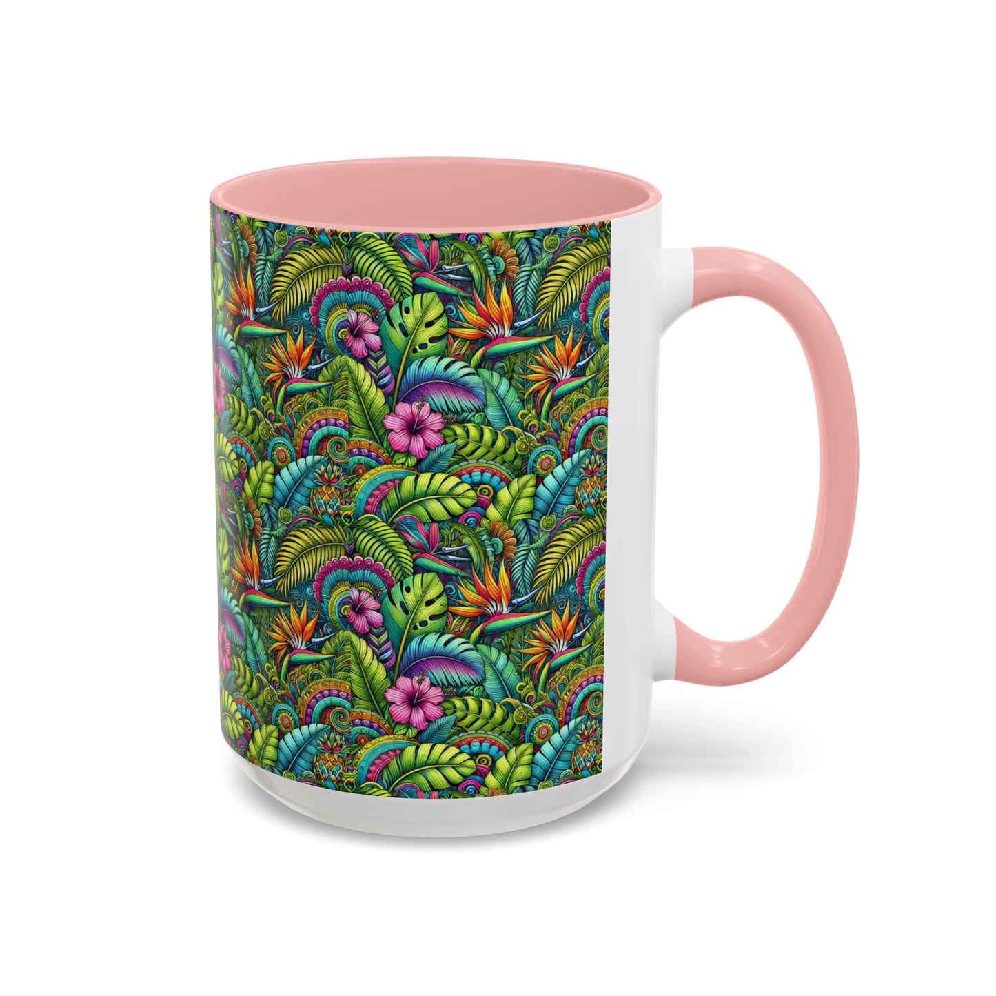 Accent Color Coffee Mug (11, 15oz), Rainforest Blooms, Various Colors