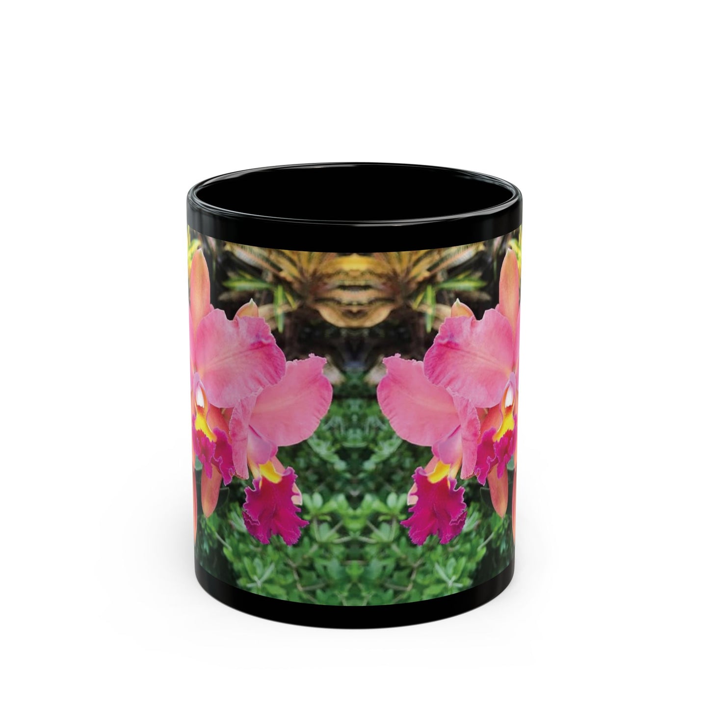 Black Coffee Mug - Triple Pink Orchids