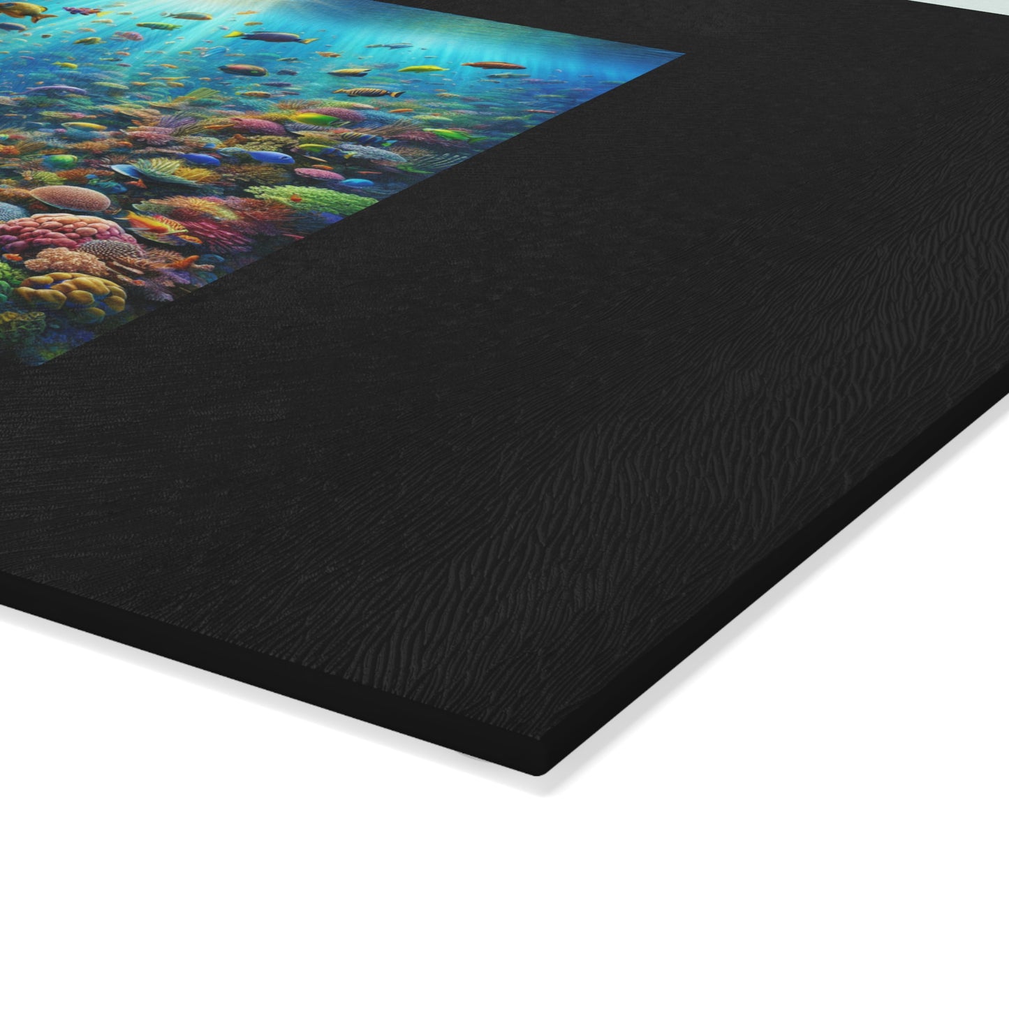 Glass Cutting Board, 2 sizes - Busy Coral Reef/Black
