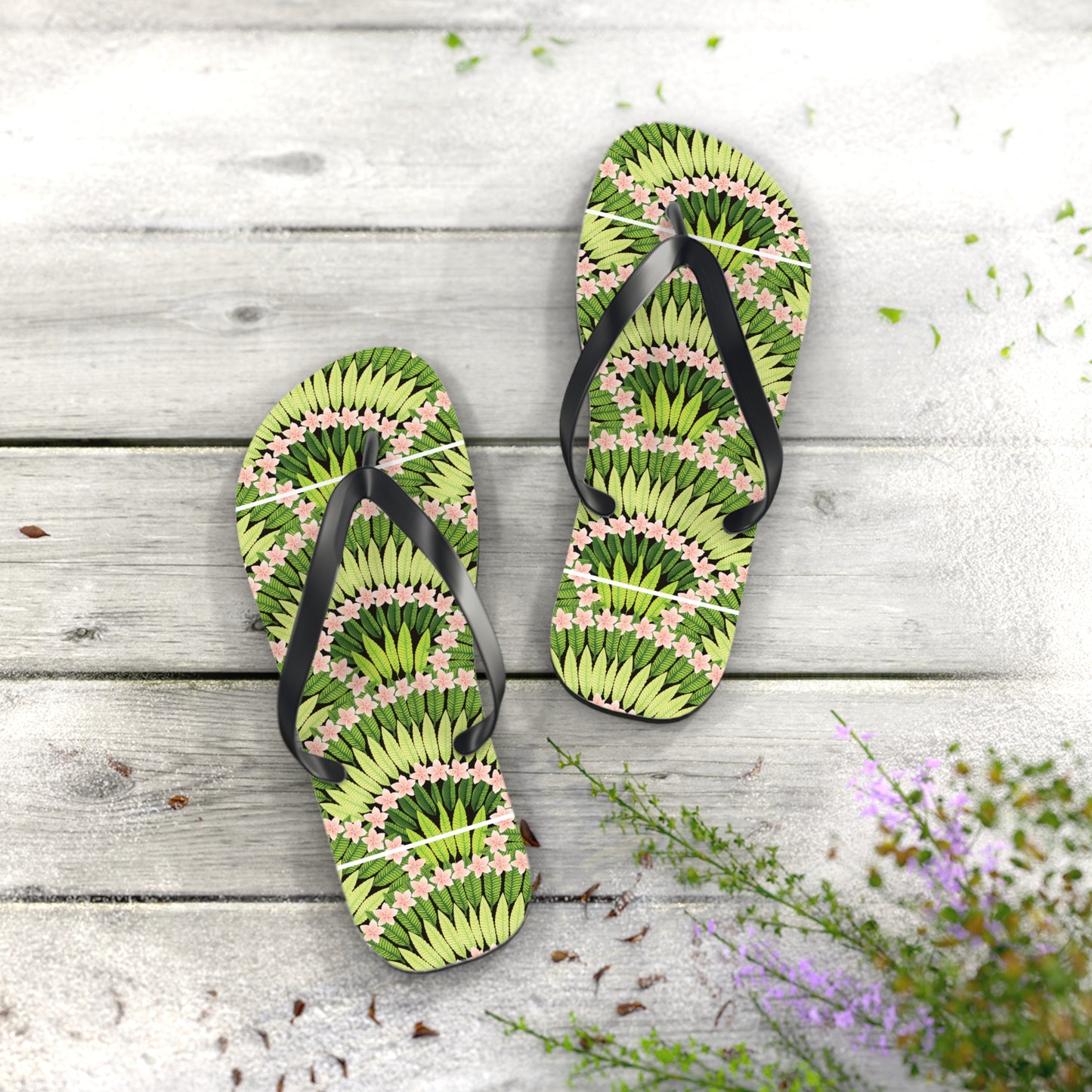 Flip Flops - Plumeria and Palms, Lime