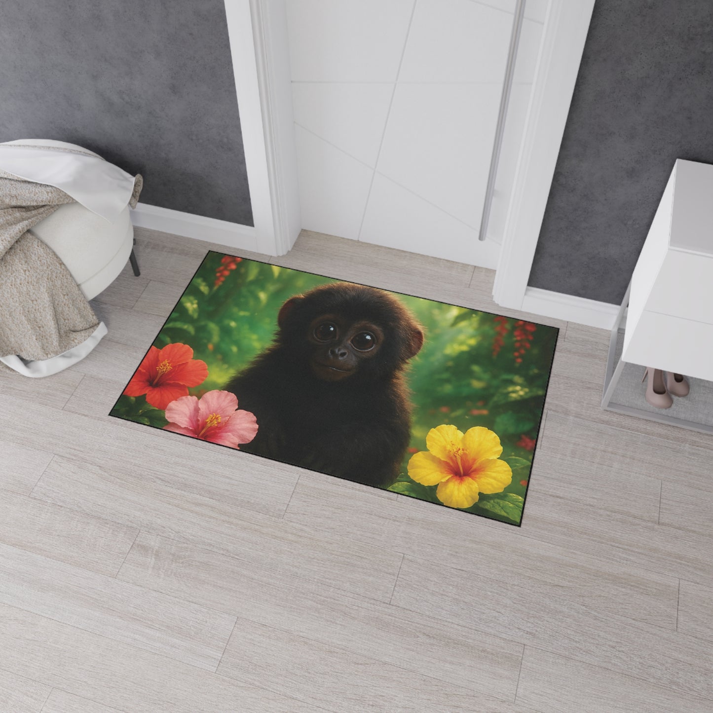 Heavy Duty Floor Mat, 5 Sizes – Tropical Area Rug for Home Décor / Baby Howler Monkey