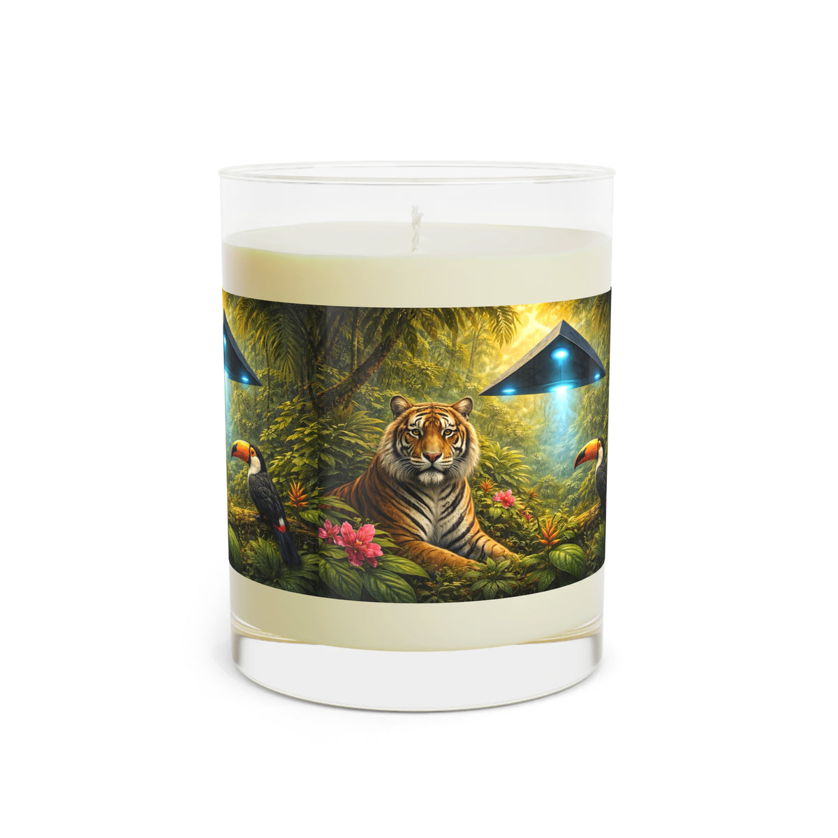 UFO, Toucan & Big Cat Scented Candle - 11oz Full Glass, Tropical Decor
