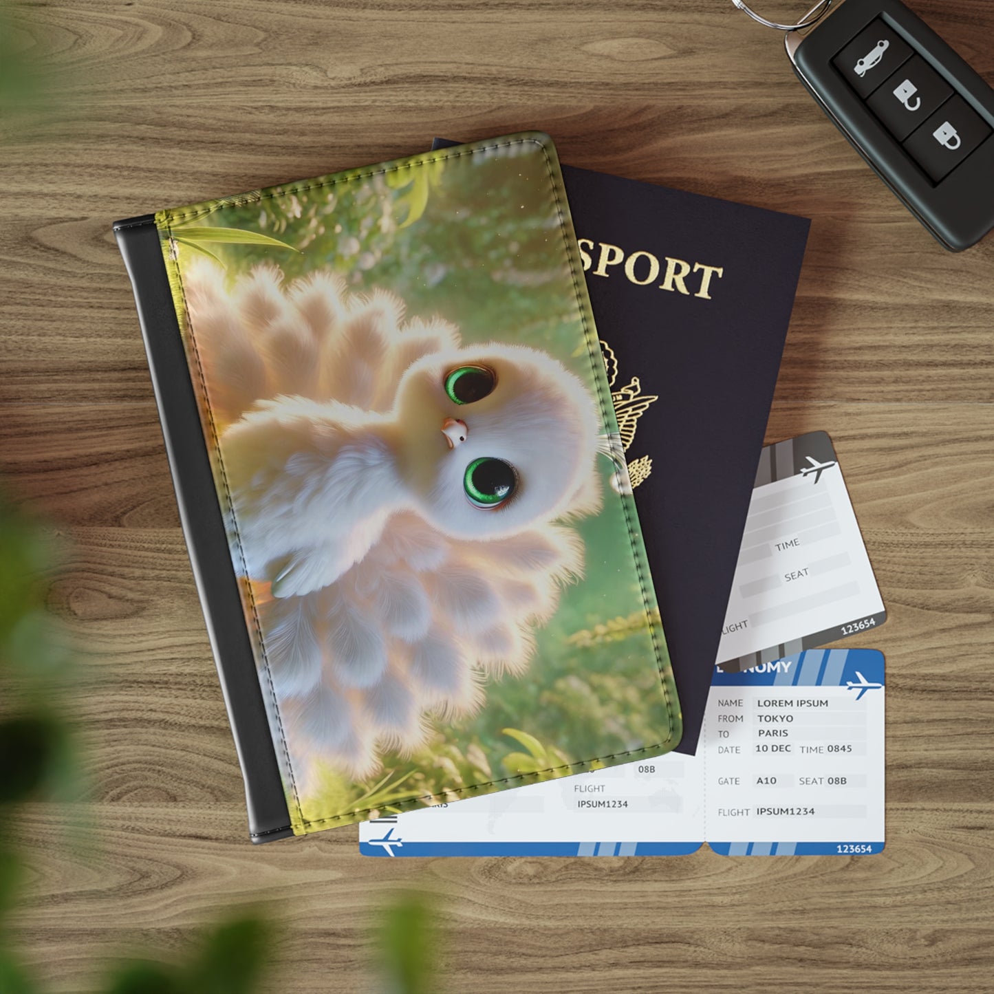 Tropical Passport Cover, Faux Leather - RFID blocking for travel security / Rainforest Baby White Peacock