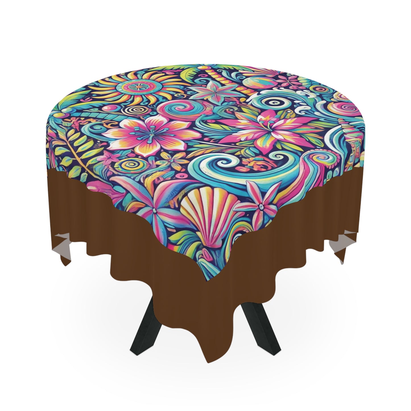 Happy Tropics/Brown ~ Square Tablecloth, 55" x 55"