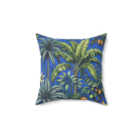 Tropical Pillow, 4 sizes - Colorful Spun Polyester Square Cushion / Tropical Fruit, Dark Blue