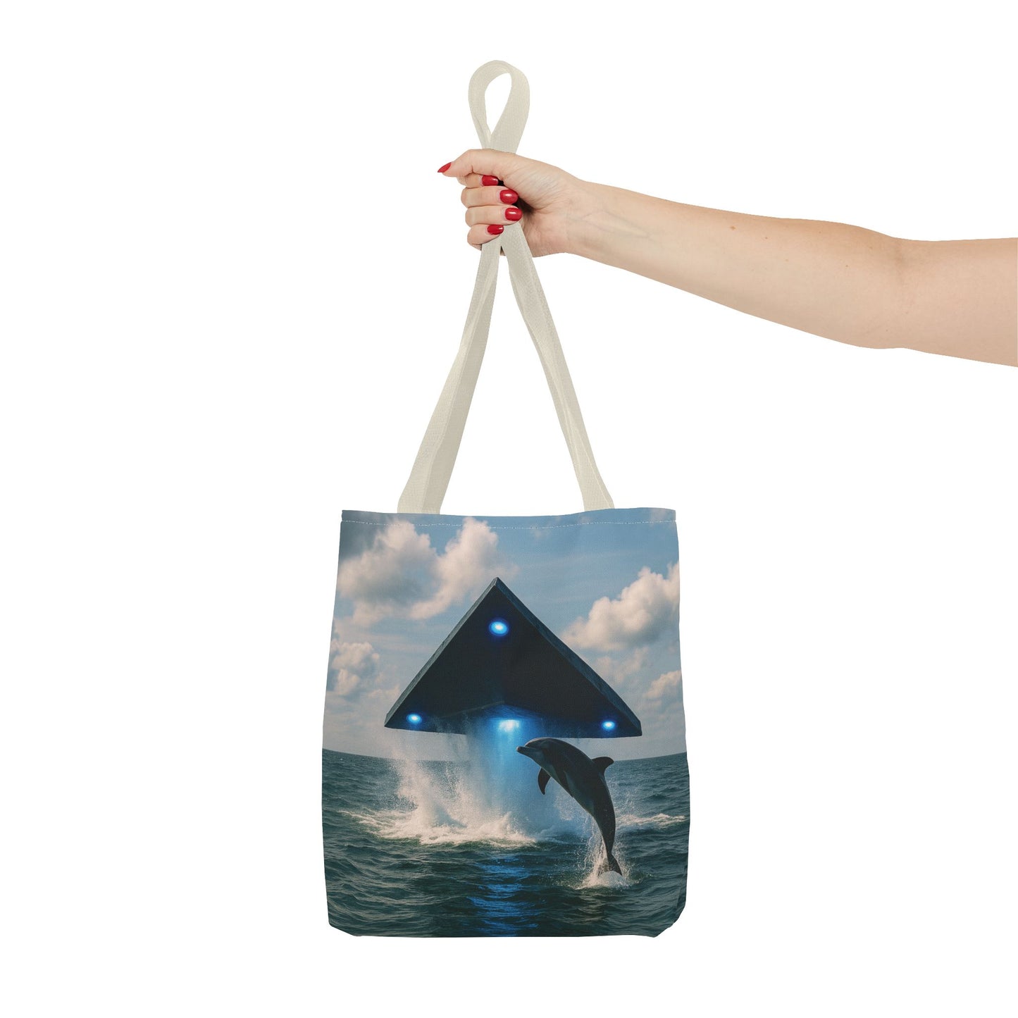 UFO and Dolphin in Ocean Tote Bag - 3 Sizes
