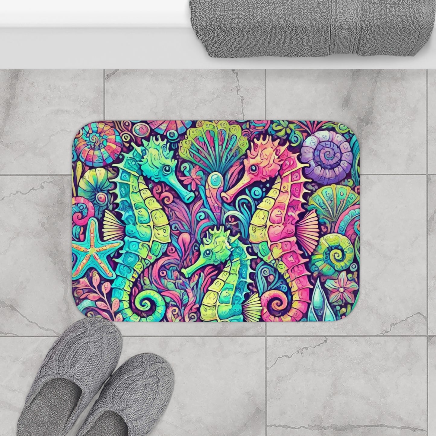 Seahorse Trio Bath Mat, 2 Sizes - Tropical Vibes for Home Decor